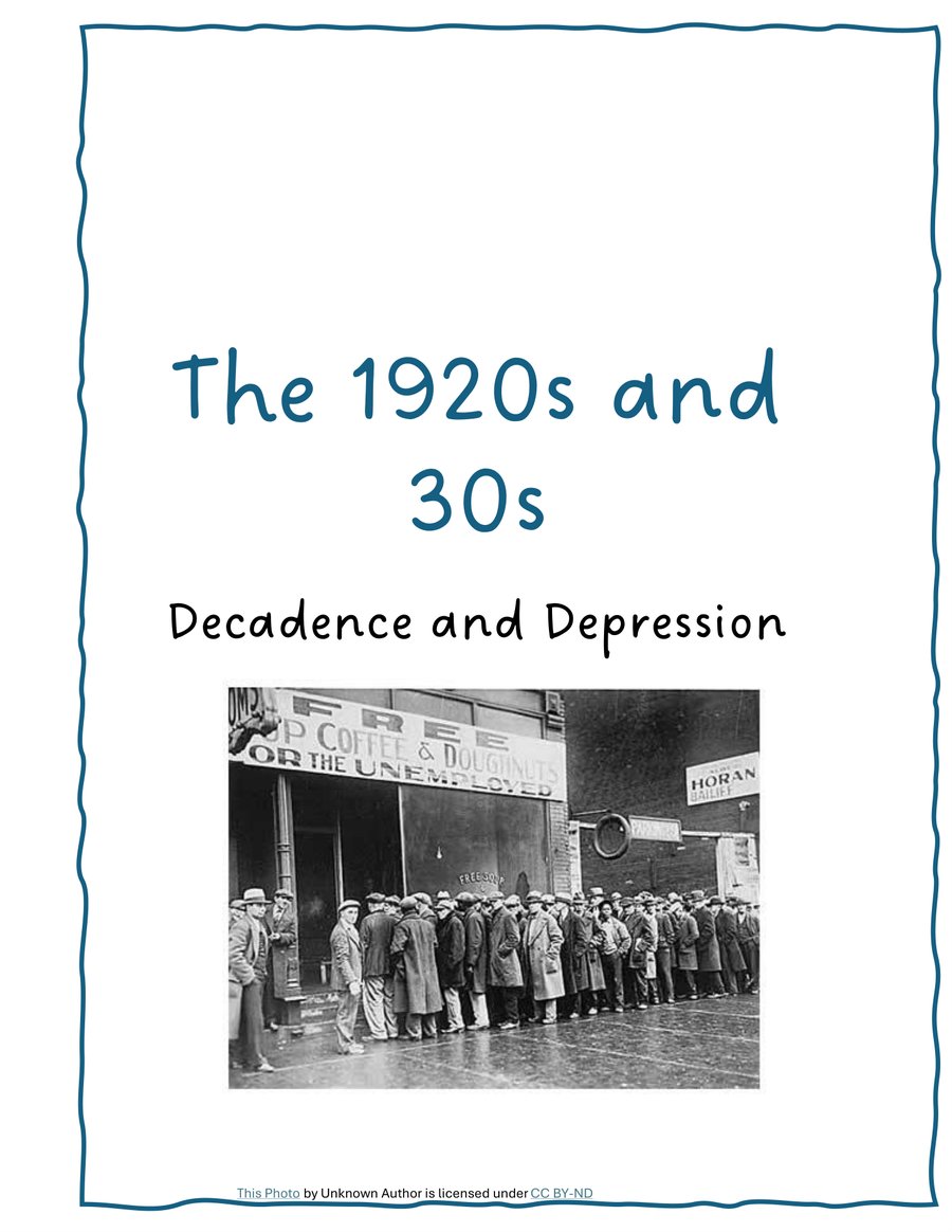 The 1920s and 1930s workbook cover page