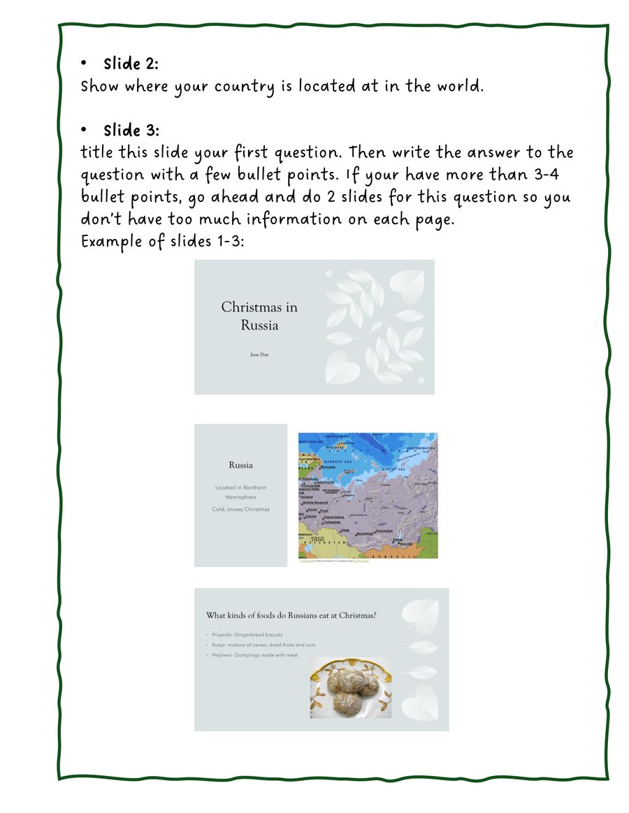 An example presentation slide page from the Christmas Around the World workbook