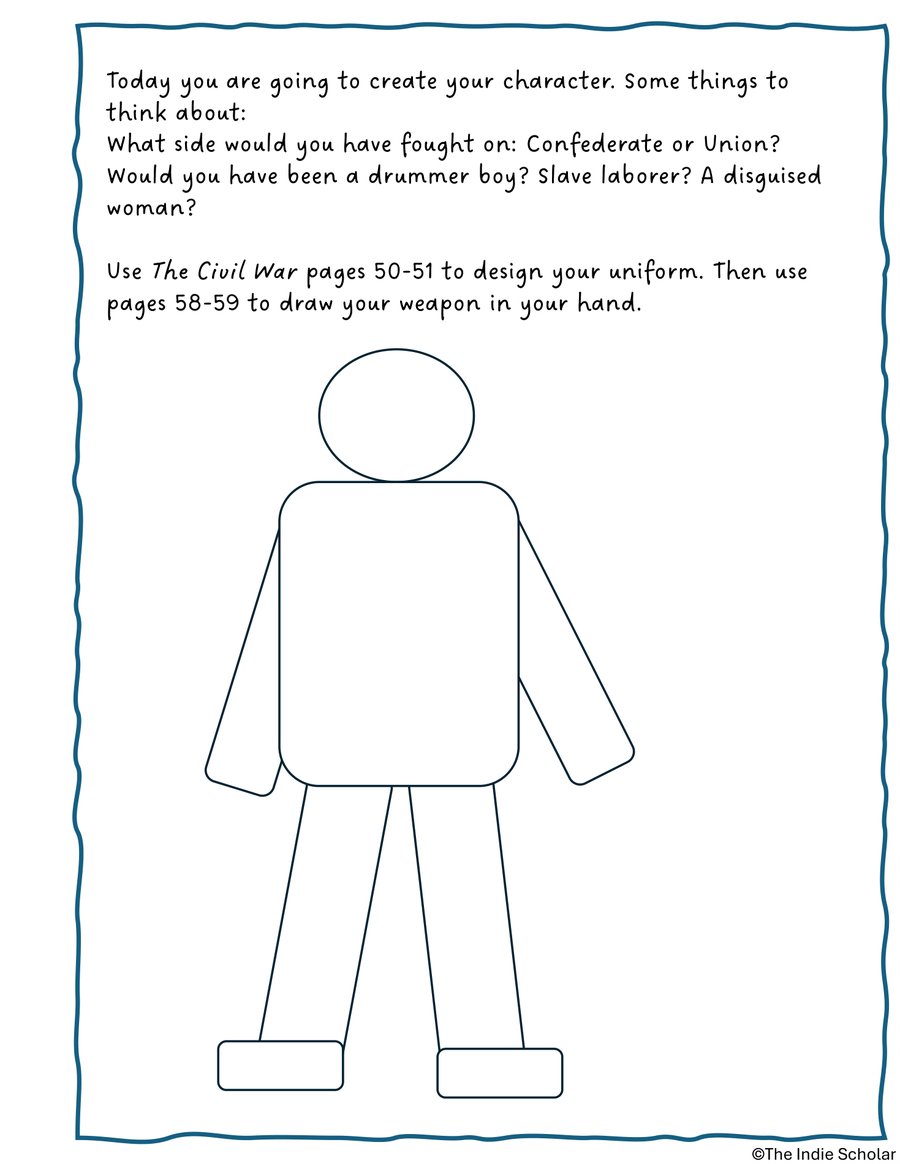 A character-creation activity page from the Civil War workbook