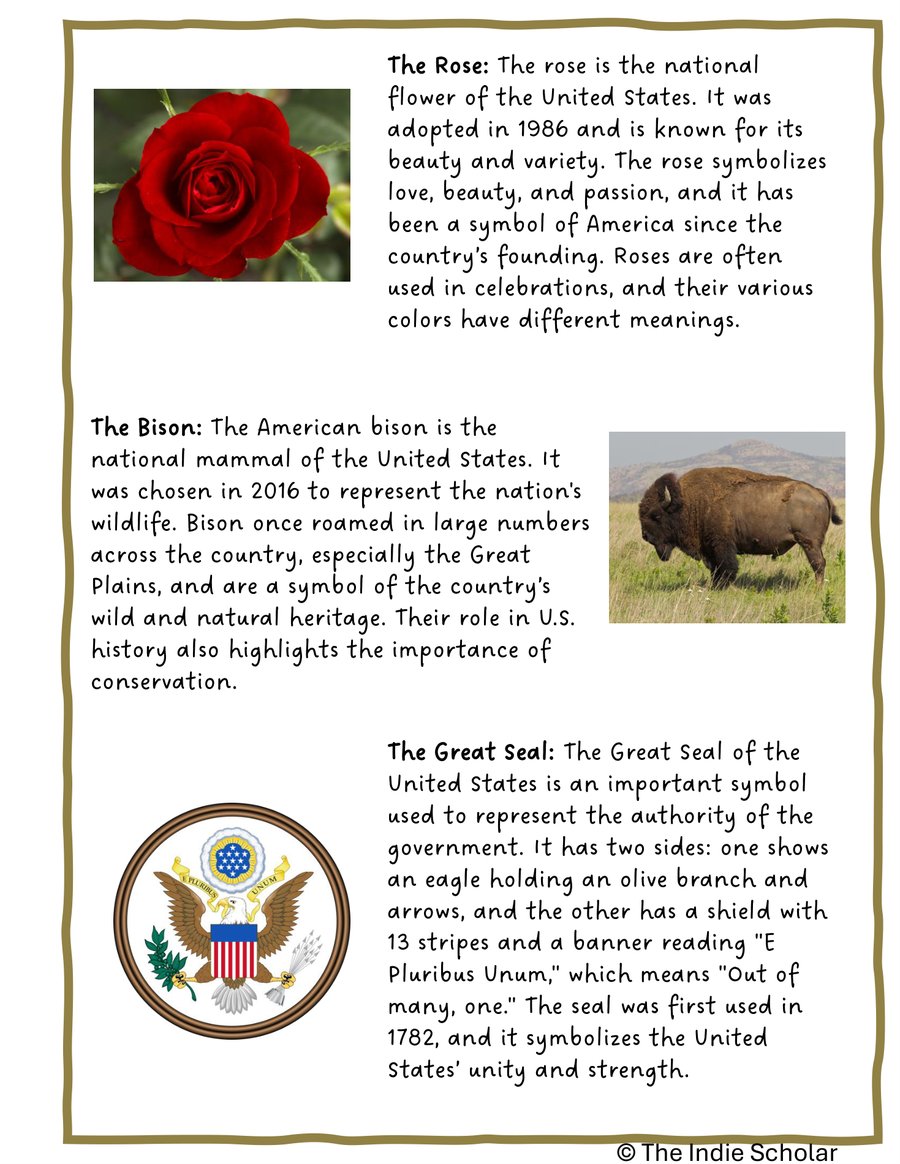Another national symbols page from the Build Your Own Government workbook