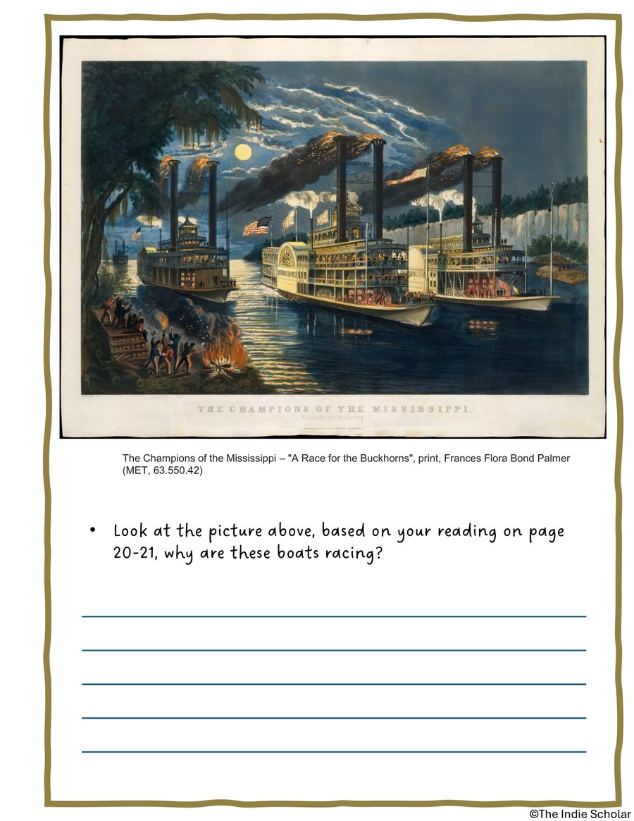 A primary-source riverboat print activity page from the Wild West workbook