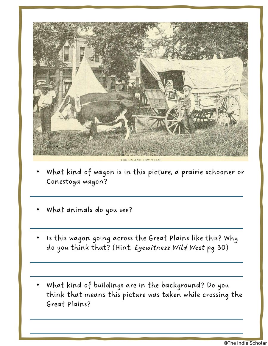 An archival wagon photo activity page from the Wild West workbook