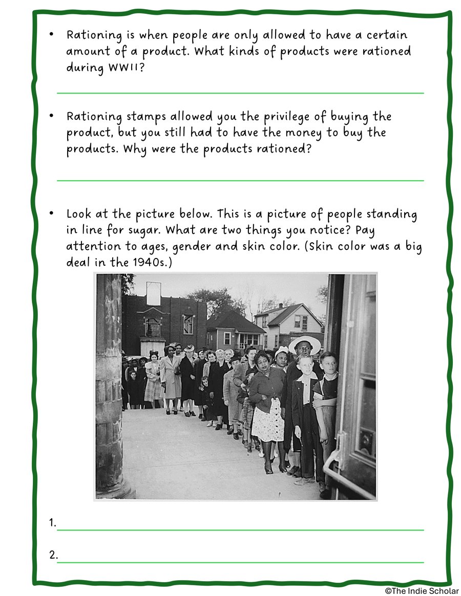 An archival wartime photo activity page from the World War II workbook